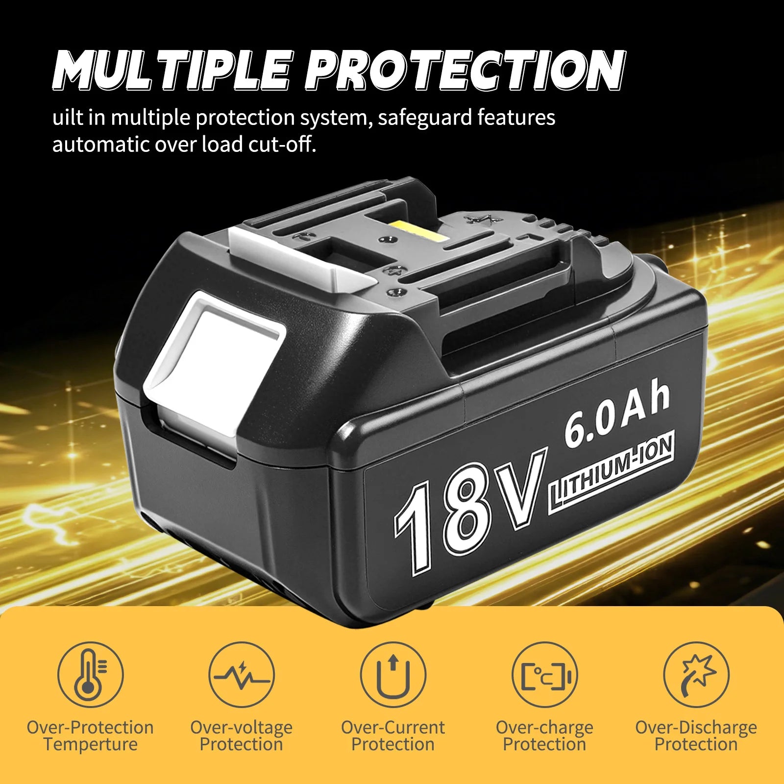 2 Pack Rechargeable 18V 6.0Ah Battery for Power Tools