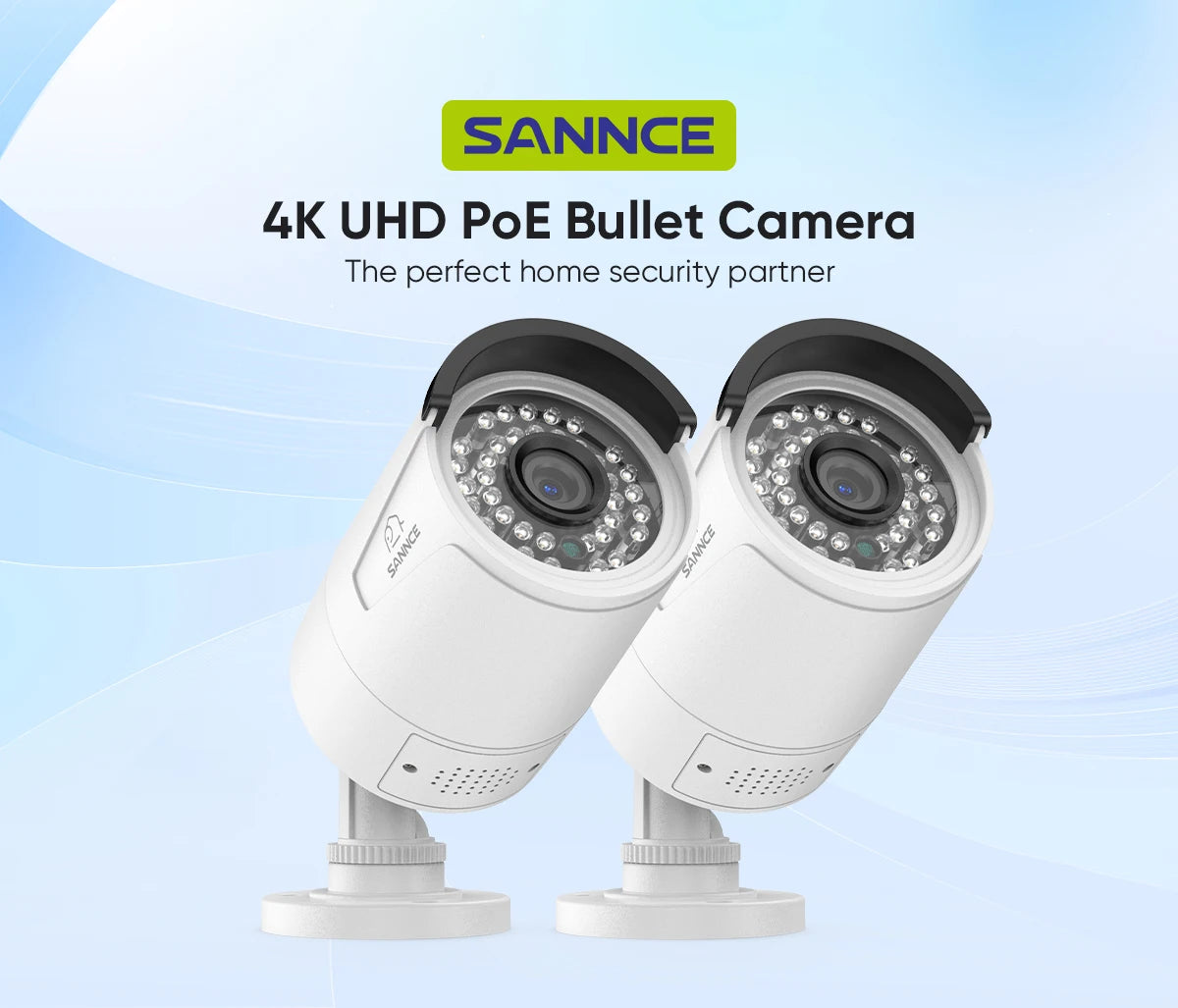 SANNCE 4K 8MP PoE IP Security Camera 2-Pack, Weatherproof