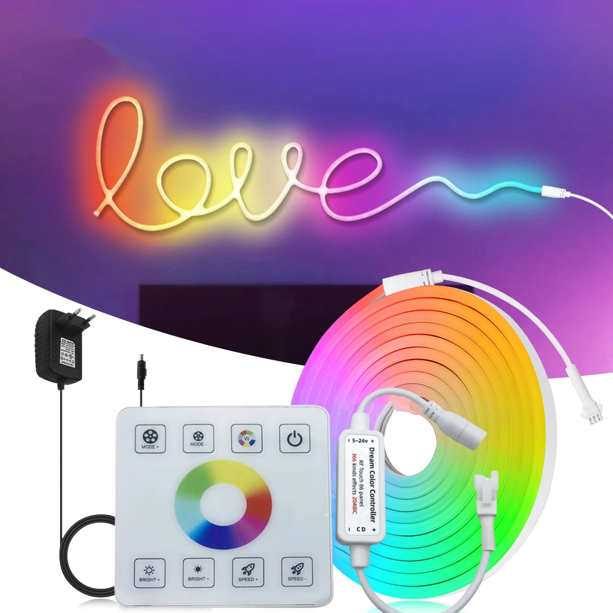 RGBIC Neon Light Rope, 12 V or 24 V Sets