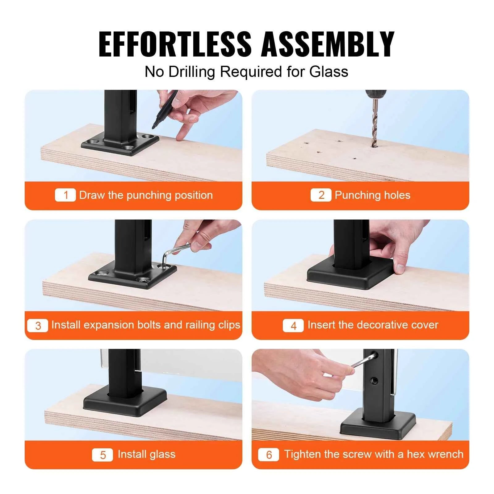 4-Piece Square Glass Clamp for 8-12mm Tempered Glass