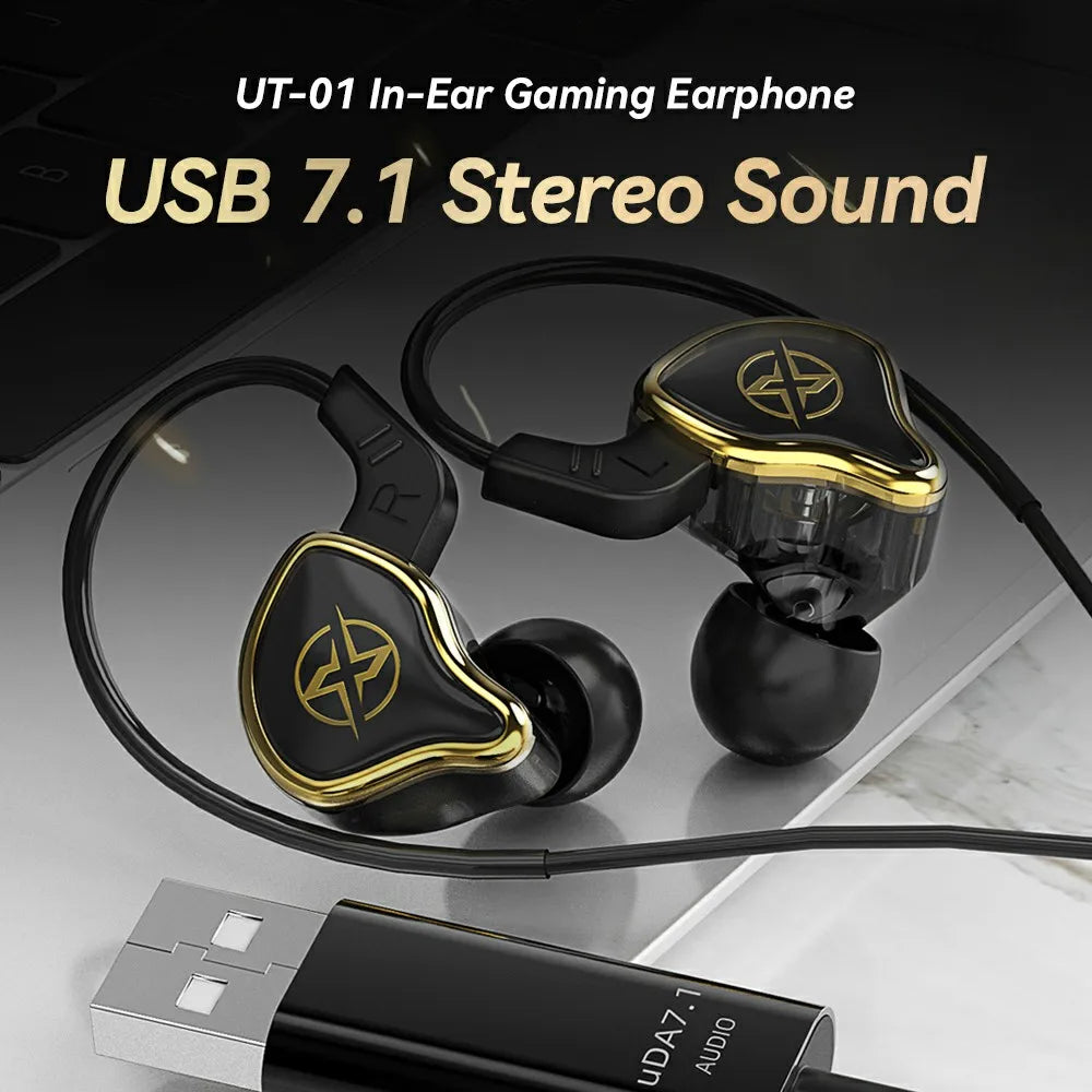 USB Gaming Earphones with Microphone and 2.5 m Cable