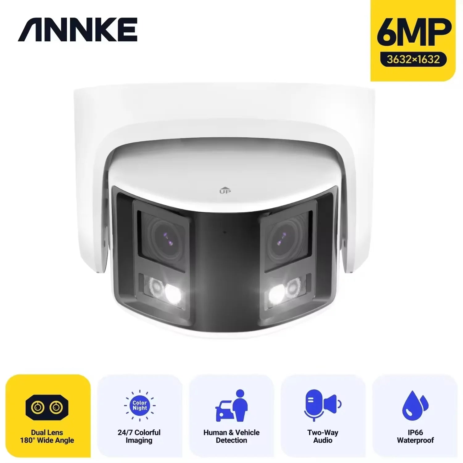 Annke 180° Panoramic Security Camera 265+ 6MP Dual Lens 2.8MM IP Camera POE CCTV Video Surveillance Outdoor Audio Warning Alarm 