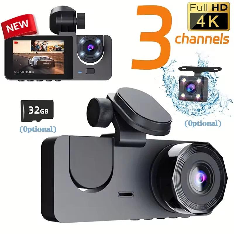 4K Dash Cam 3-Channel Front and Rear Recorder with WiFi App