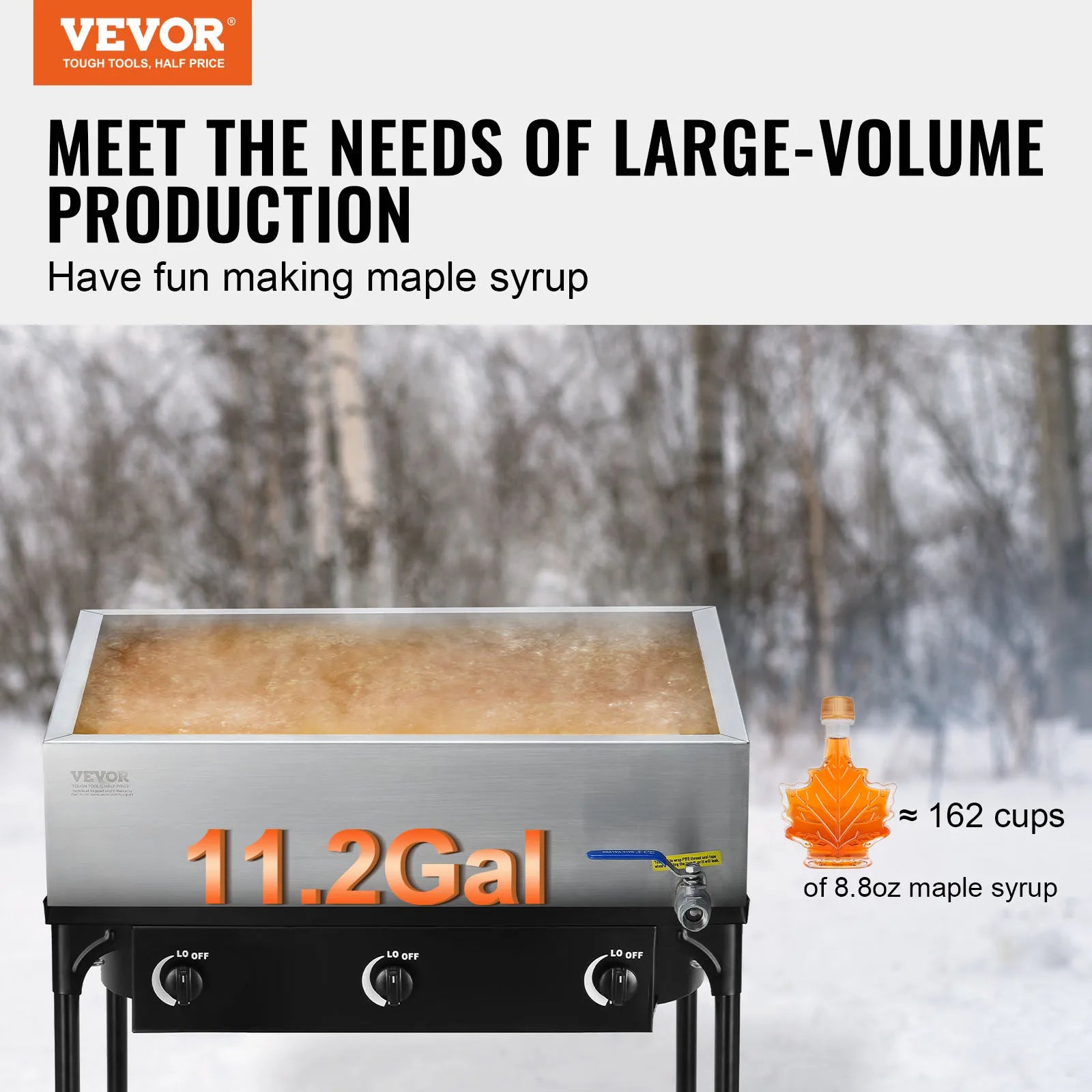 SucceBuy 11.2-47 Gal Maple Syrup Evaporator Pan w/ 1 Valve & 3 Heating Methods Stainless Steel Maple Syrup Pan for Home Outdoor