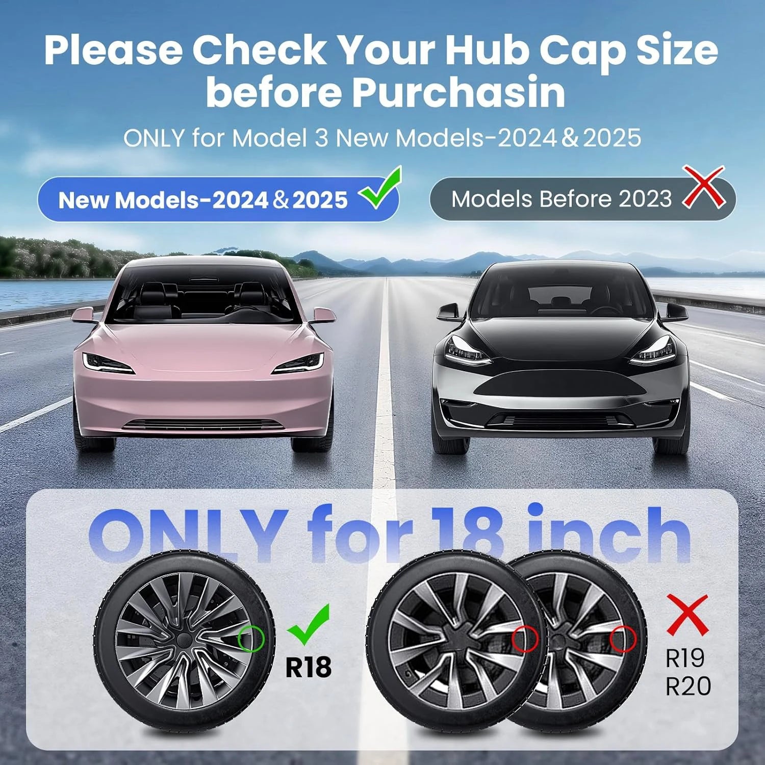 4PCS Tesla Model 3 Highland 18" Wheel Cover Hubcaps Turbine Style