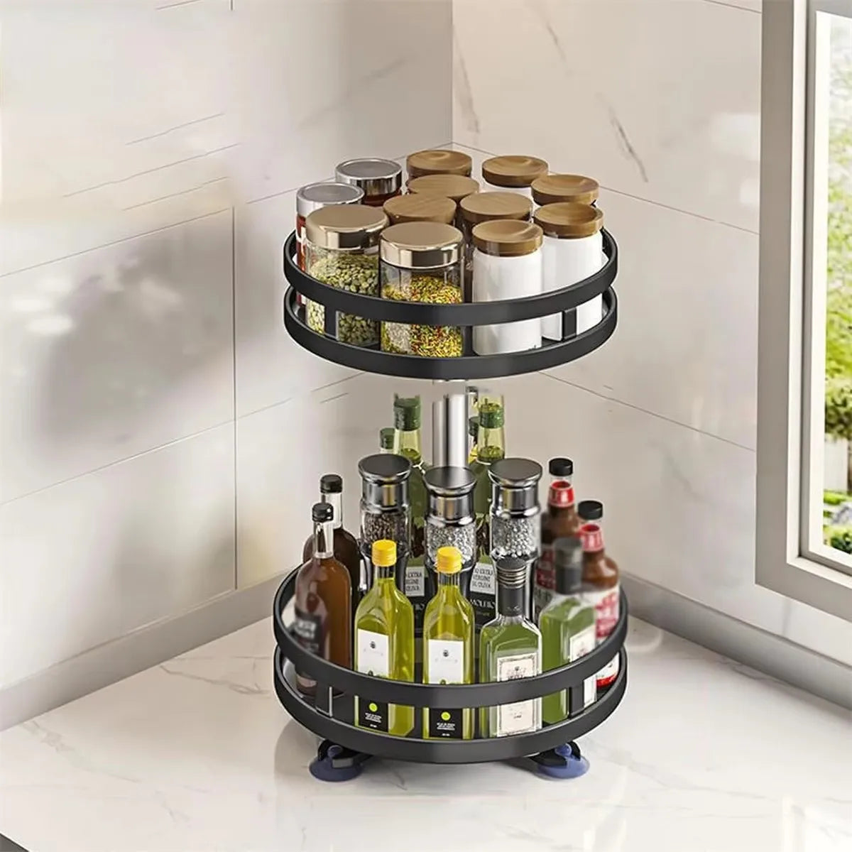 Portaspezie da cucina con piatto girevole a 360 gradi per riporre gli oggetti in modo efficiente e averli a portata di mano