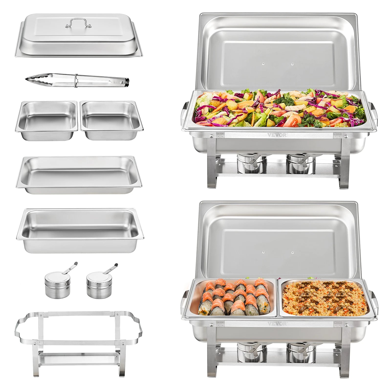 8QT Chafing Dish Buffet Set with Full Pans & Fuel Holders