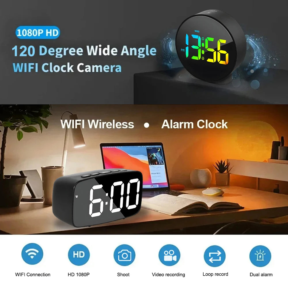 4K/1080P HD wifi clock wireless camera digital clock mini camera motion detection, alarm clock, camera home security mini camera Spy-shop.com