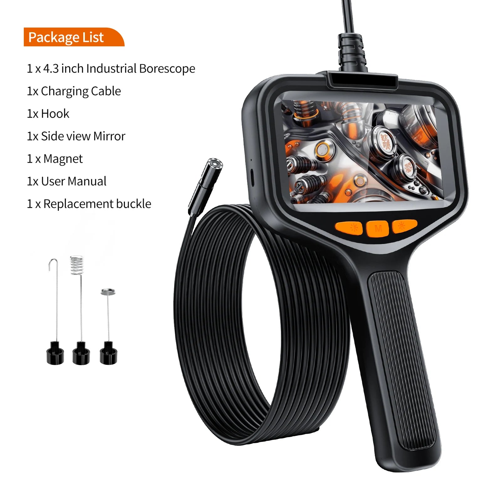 4.3" LCD Endoscope Camera with Light HD 1080P 5.5mm IP67 Waterproof Borescope Camera with 6 Adjustable LED Lights for Sewer Car 