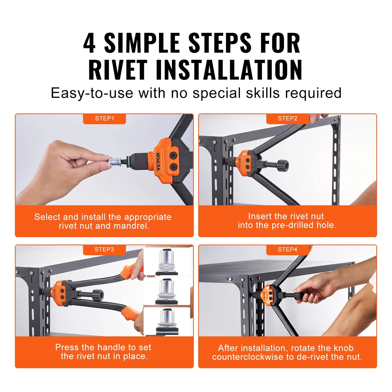 16" Rivet Nut Tool Kit with 13 Mandrels & 186 Rivnuts
