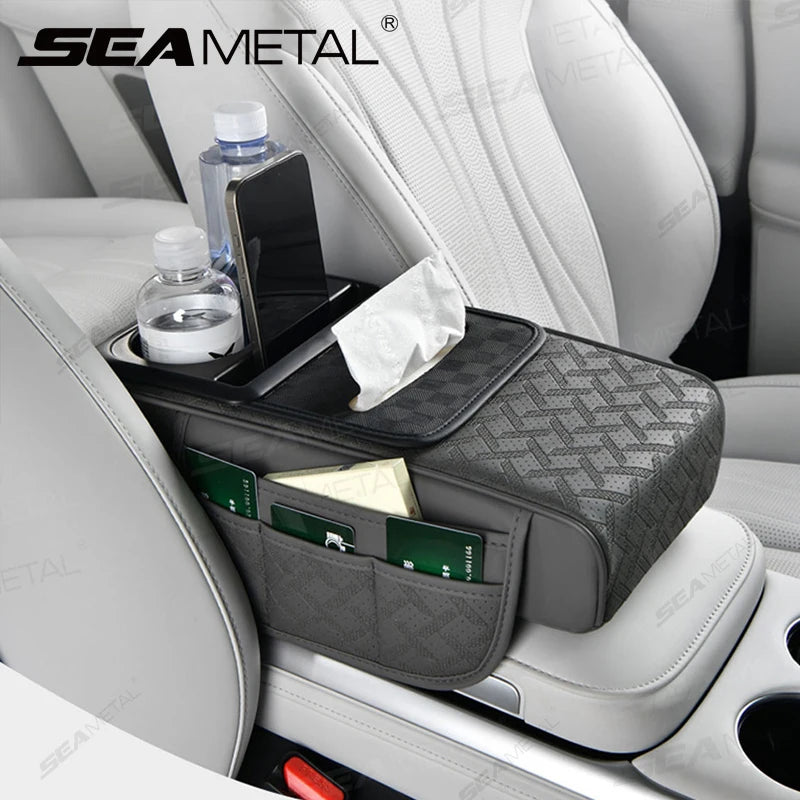 SEAMETAL 12 in 1 Car Arm Rest Cushion Multi-Pocket Center Console Cushion with Cup Holder/Tissue Holder Car Elbow Support Pad