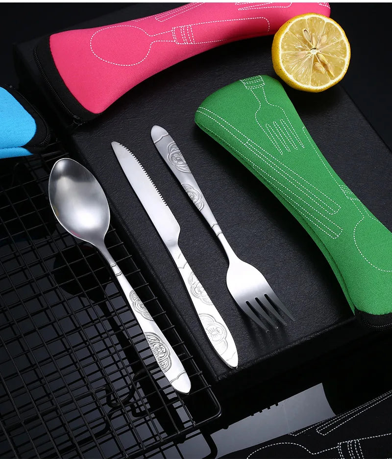 Picnic Set Tableware Washable with Zipper Travel Cutlery Kit Case Portable Pouch for Dinner Household Tool Travel Camping Spoon 