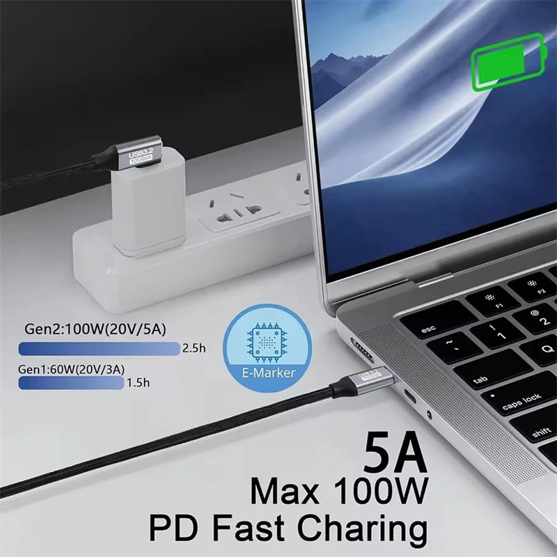 USB-C-forlængerkabel med vinklet stik, 100W og 10Gbps
