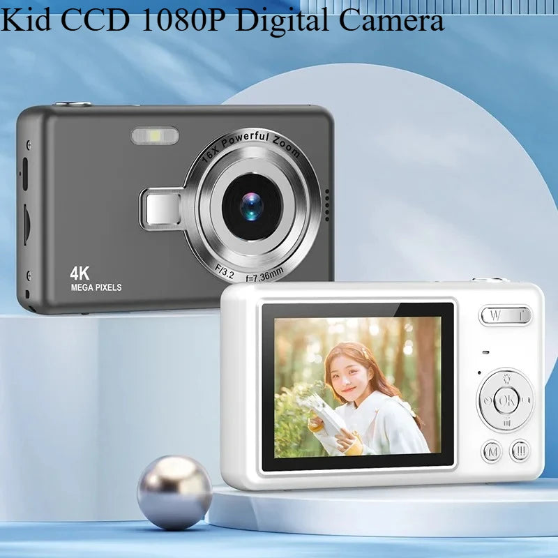 Kid CCD 1080P Digital Camera 96MP Autofocus Vlogging Camera 16X Zoom Video Camcorder 2.4 Inch IPS Screen for Adult Photography
