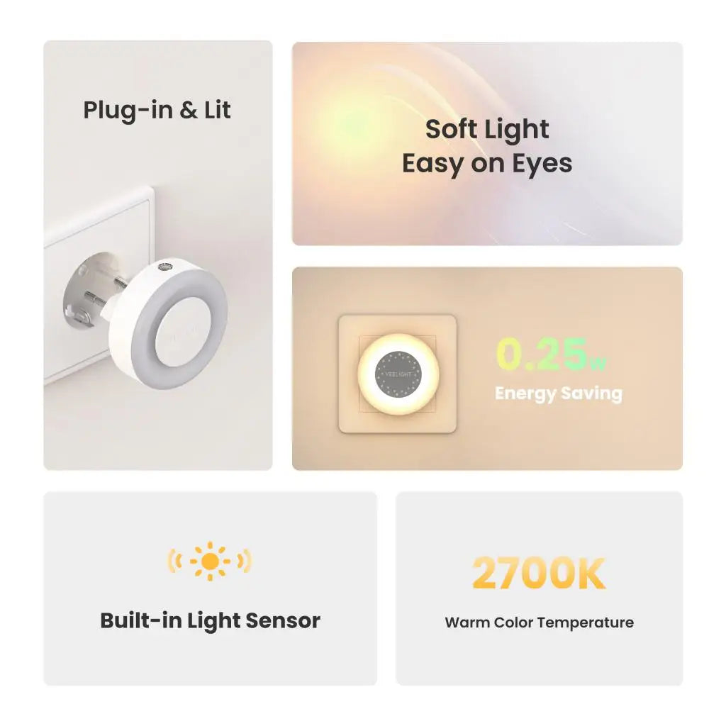 YLYYD-0021 Plug-In Sensor Night Light, EU Plug, Warm White