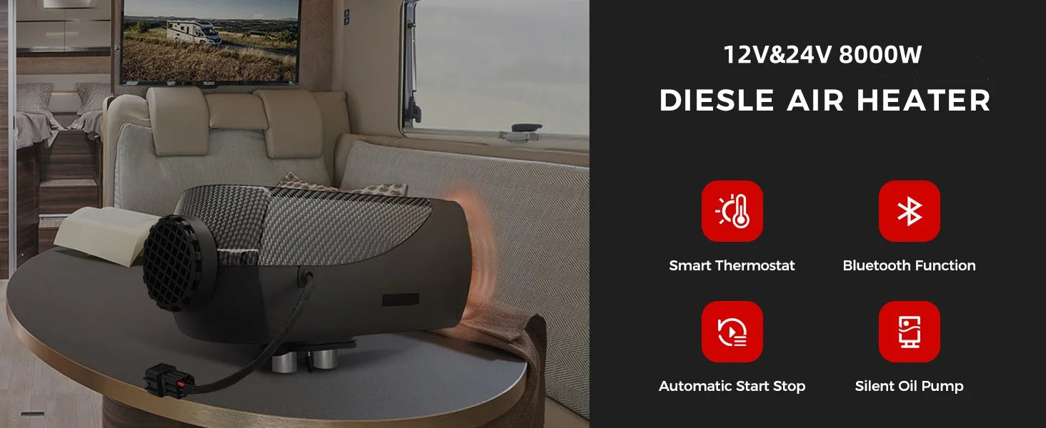 8KW Diesel Air Heater with Bluetooth App, LCD and Remote