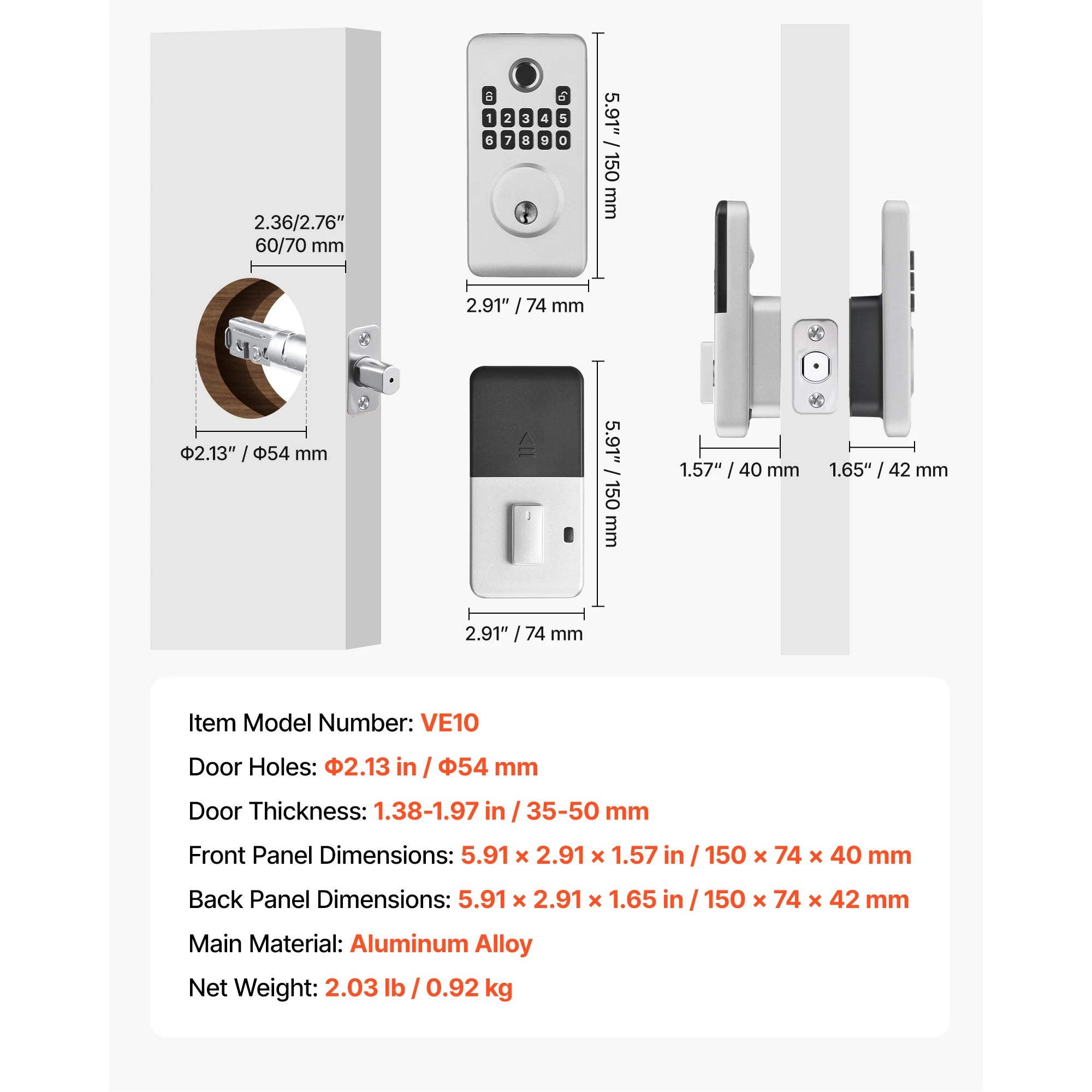 Fingerprint Door Lock Keyless Entry Deadbolt with Handle