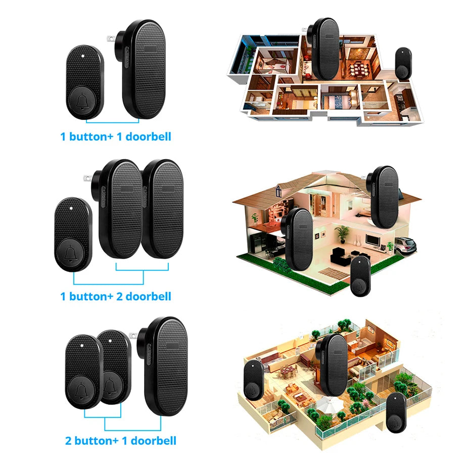Wireless Doorbell with 33 Chimes, 4 Volume Levels, 150m Range