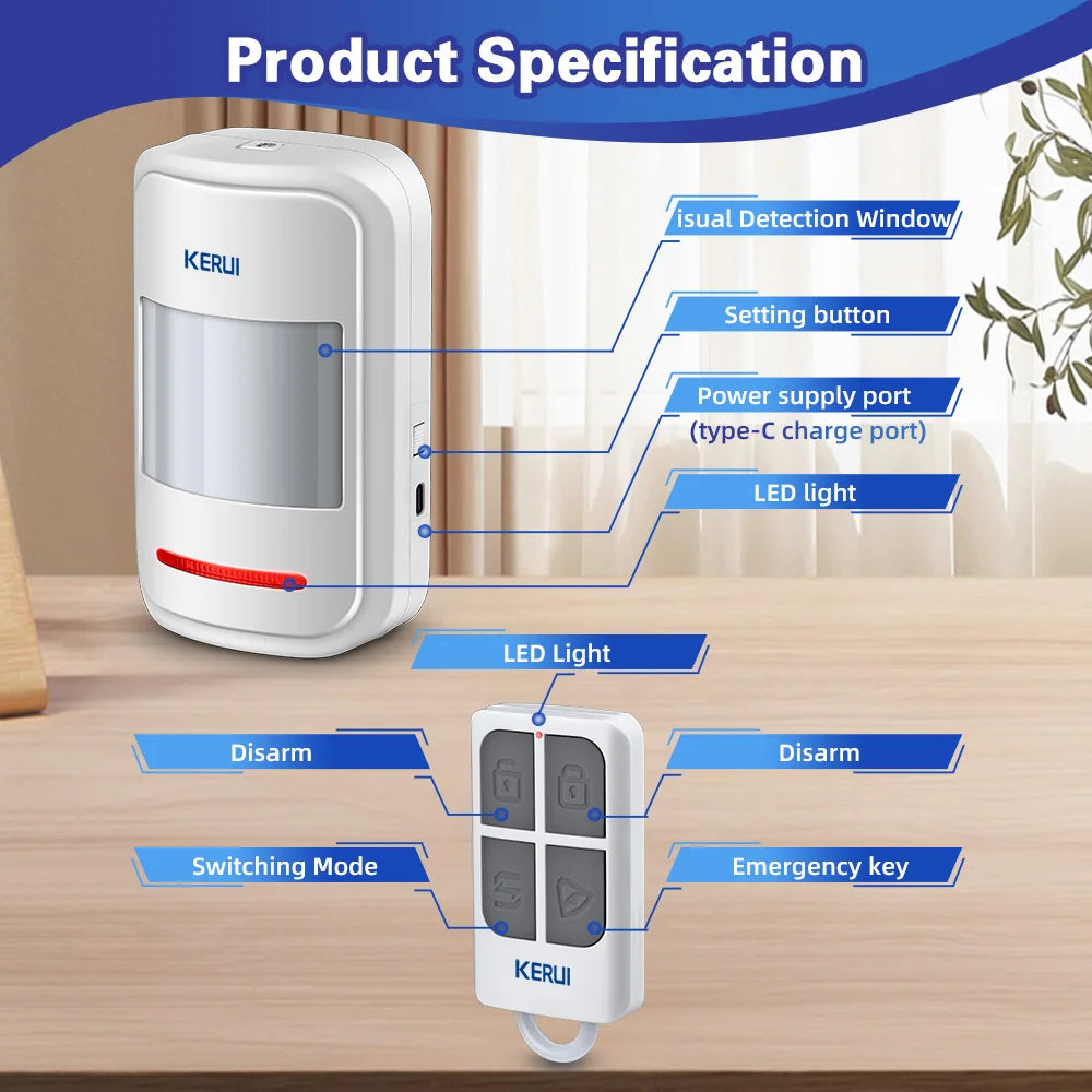 KERUI Wireless PIR Motion Sensor Alarm with Remote, 433MHz