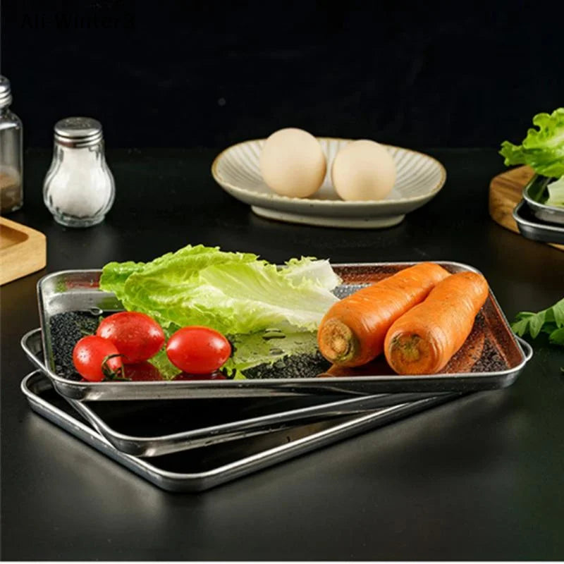 Rectangular Stainless Steel Serving Tray for Buffet and Home