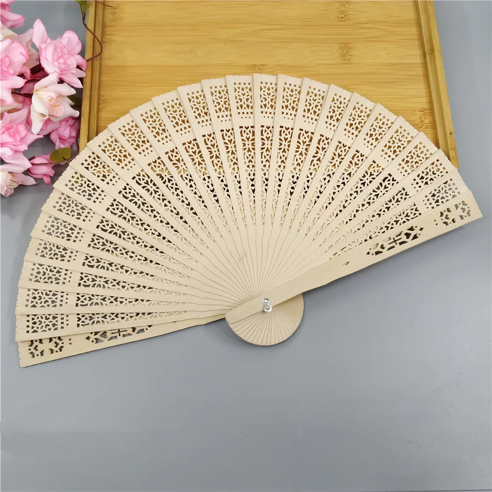 Faltbarer Handfächer aus Holz, 20.5 cm, für Hochzeiten und Gäste