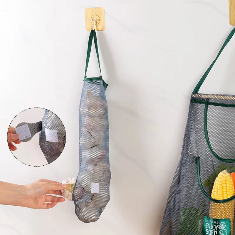 Reusable Storage Bags Kitchen Hanging Mesh Bag Home Fruit And Vegetable Storage Net Bag For Ginger Garlic Potatoes Onions 