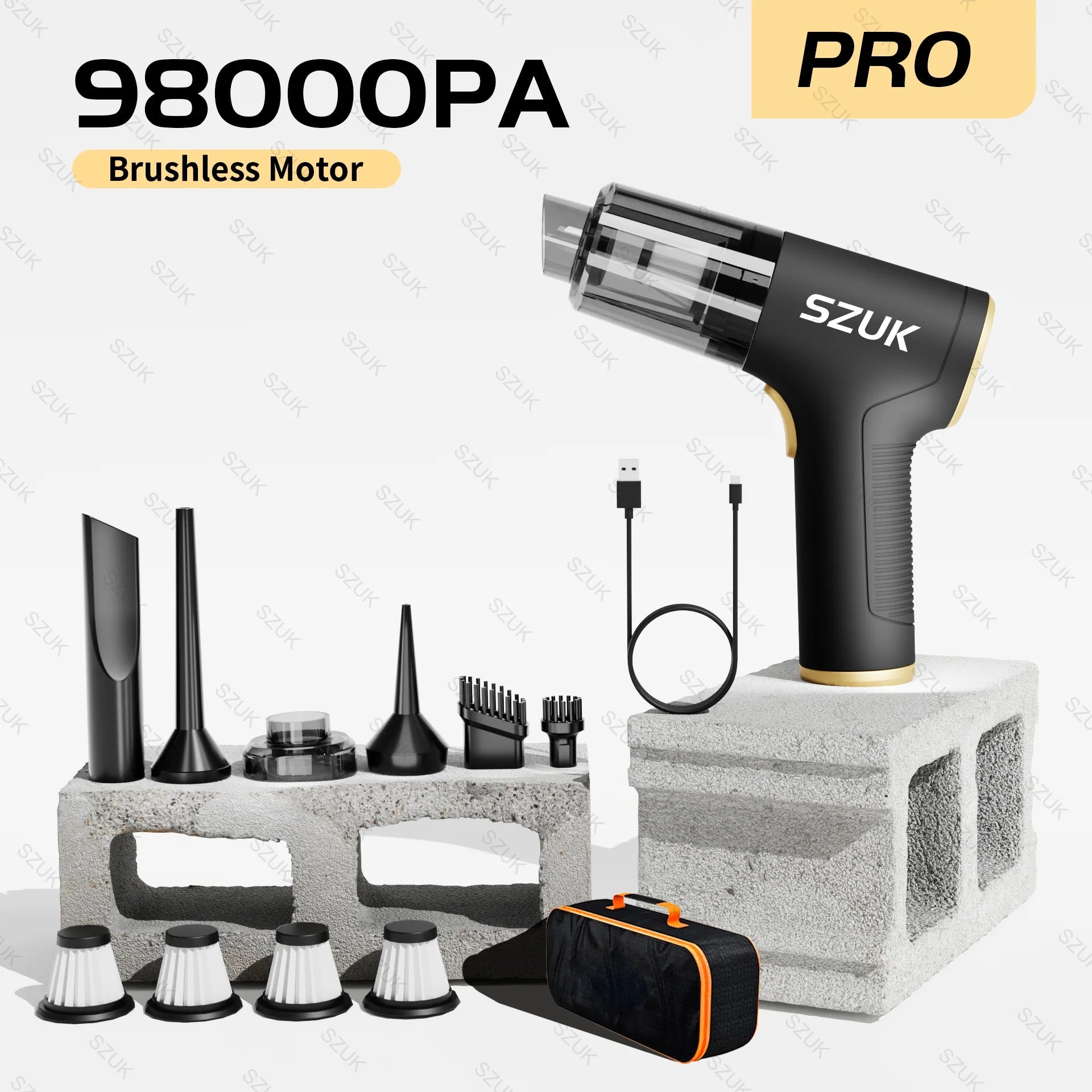 SZUK 98000PA Car Vacuum Cleaner Mini Powerful Cleaning Machine Strong Suction Handheld for Car  Wireless Portable Home Appliance 