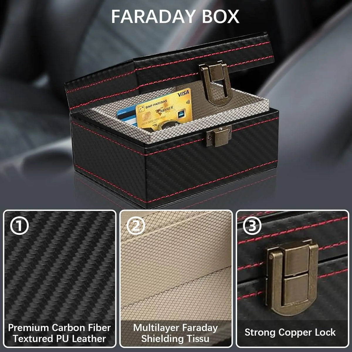 Lopás elleni Faraday-doboz táskával kulcskikkal RFID Faraday kulcskikészítő, sugárzásbiztos mobiltelefon-doboz, kulcs neme-érzékelés