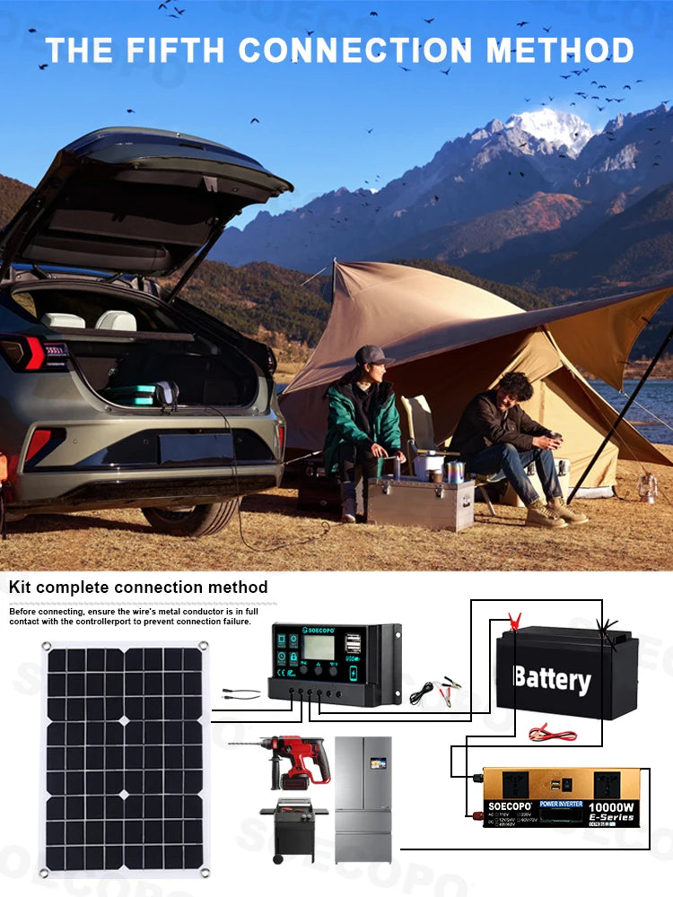 Off-grid solární sada 10000W výkonný měnič + 500W solární panely + 100A regulátor DC 12V/24V - AC 110V/220V měnič