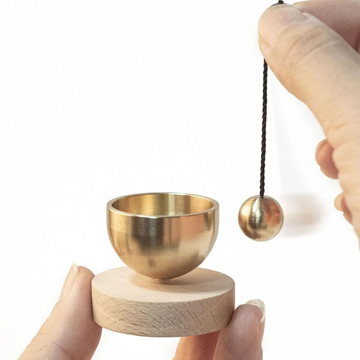 Brass Meditation Chime Bowl with Wooden Base