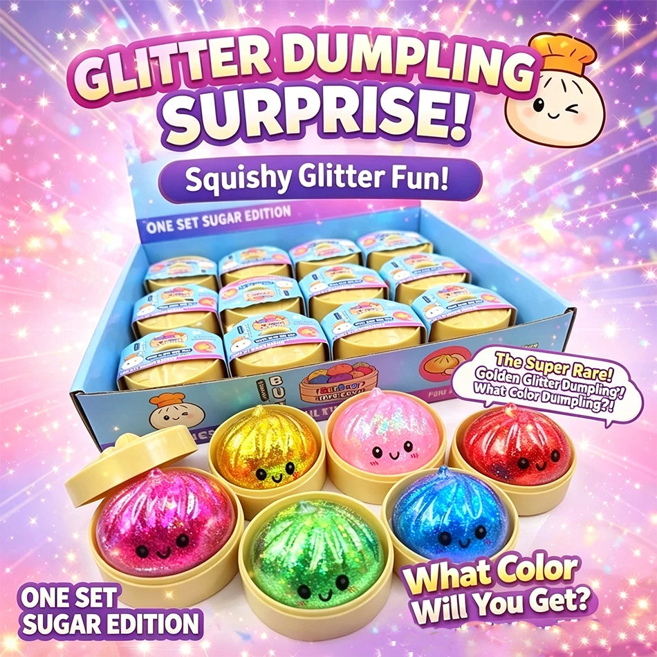 Glitter Dumpling Squishy Stress Relief TPR Dough Ball, 5-5.5cm