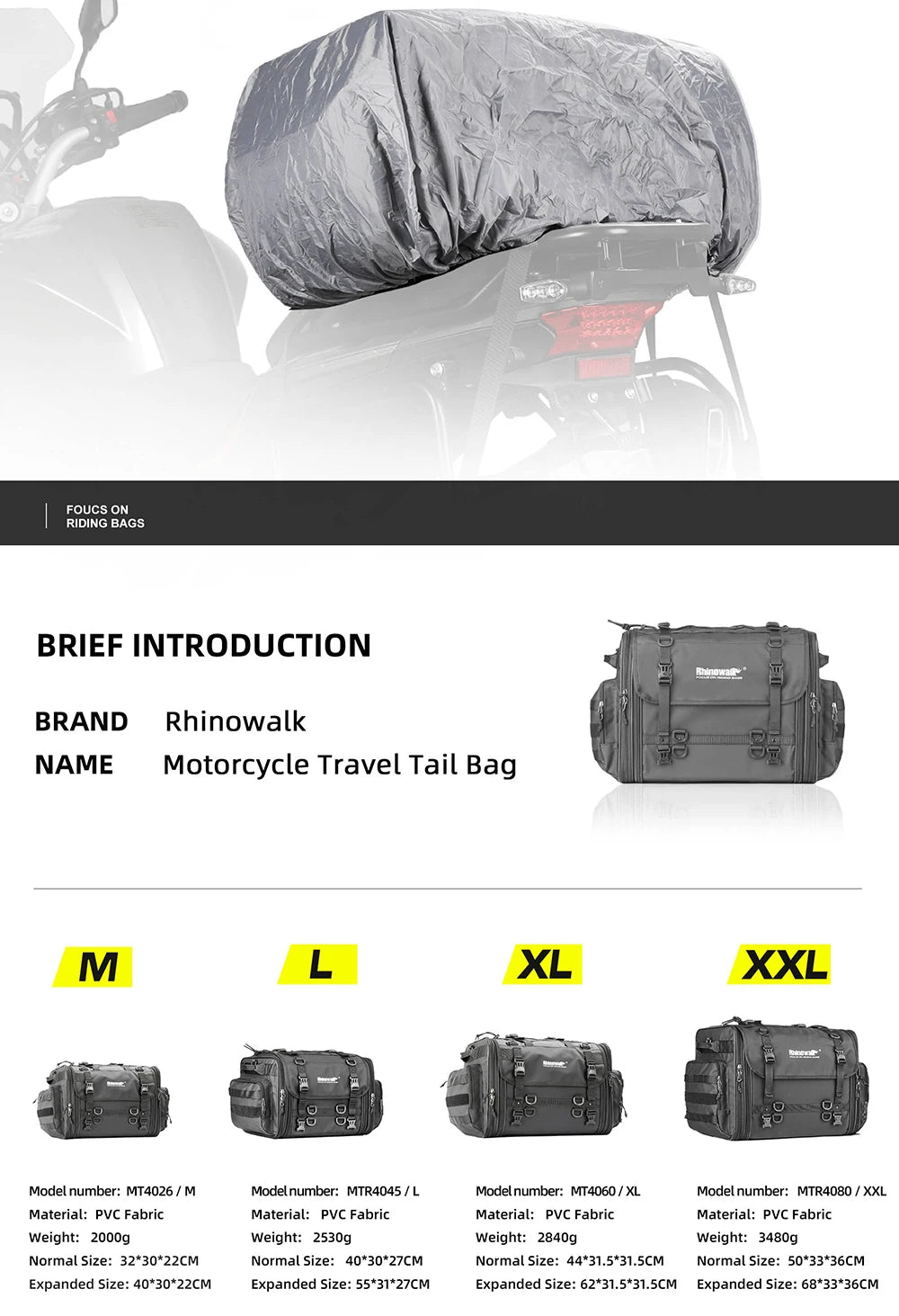 Motorcycle Tail Bag Expandable Luggage 19L–80L Rack Trunk Storage