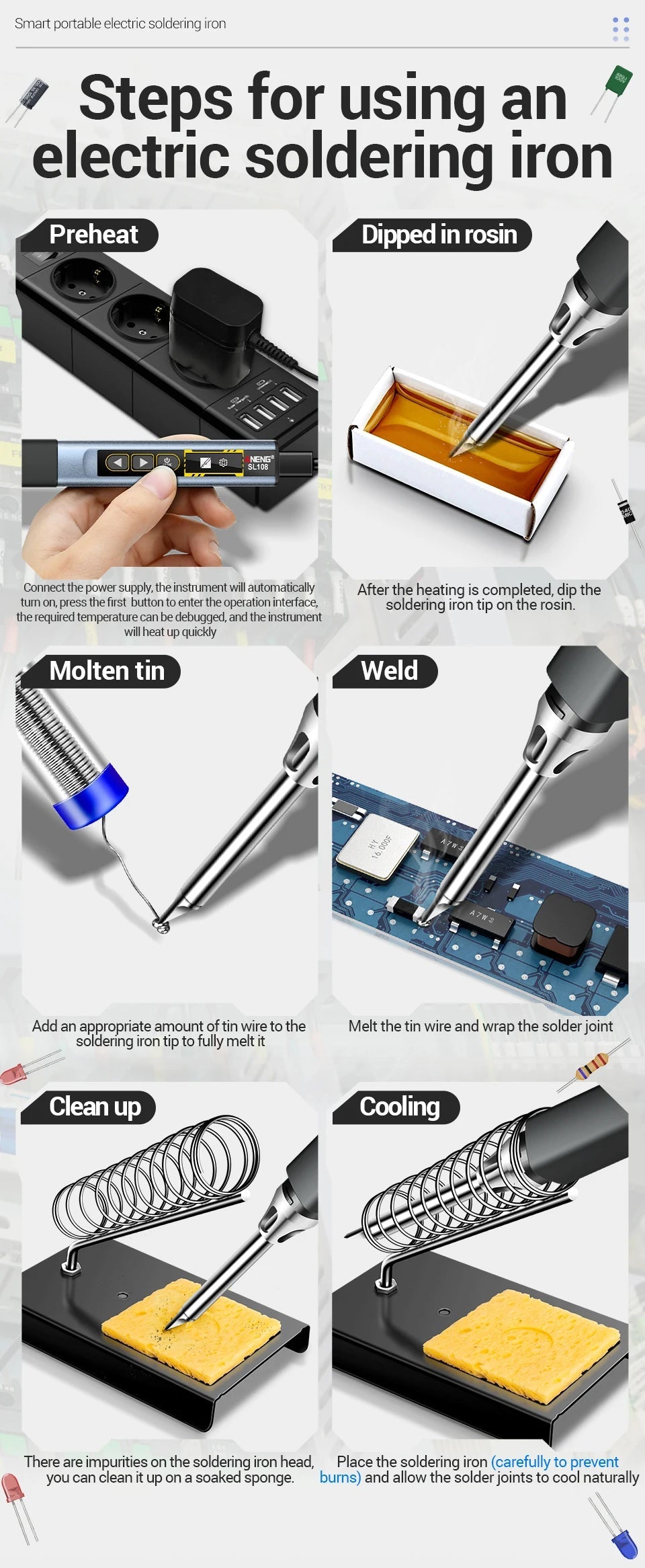 ANENG SL108 Electric Soldering Irons kit PD 96W QC Adjustable Temperature Fast Heat Portable Digital Smart Soldering Iron Tools 