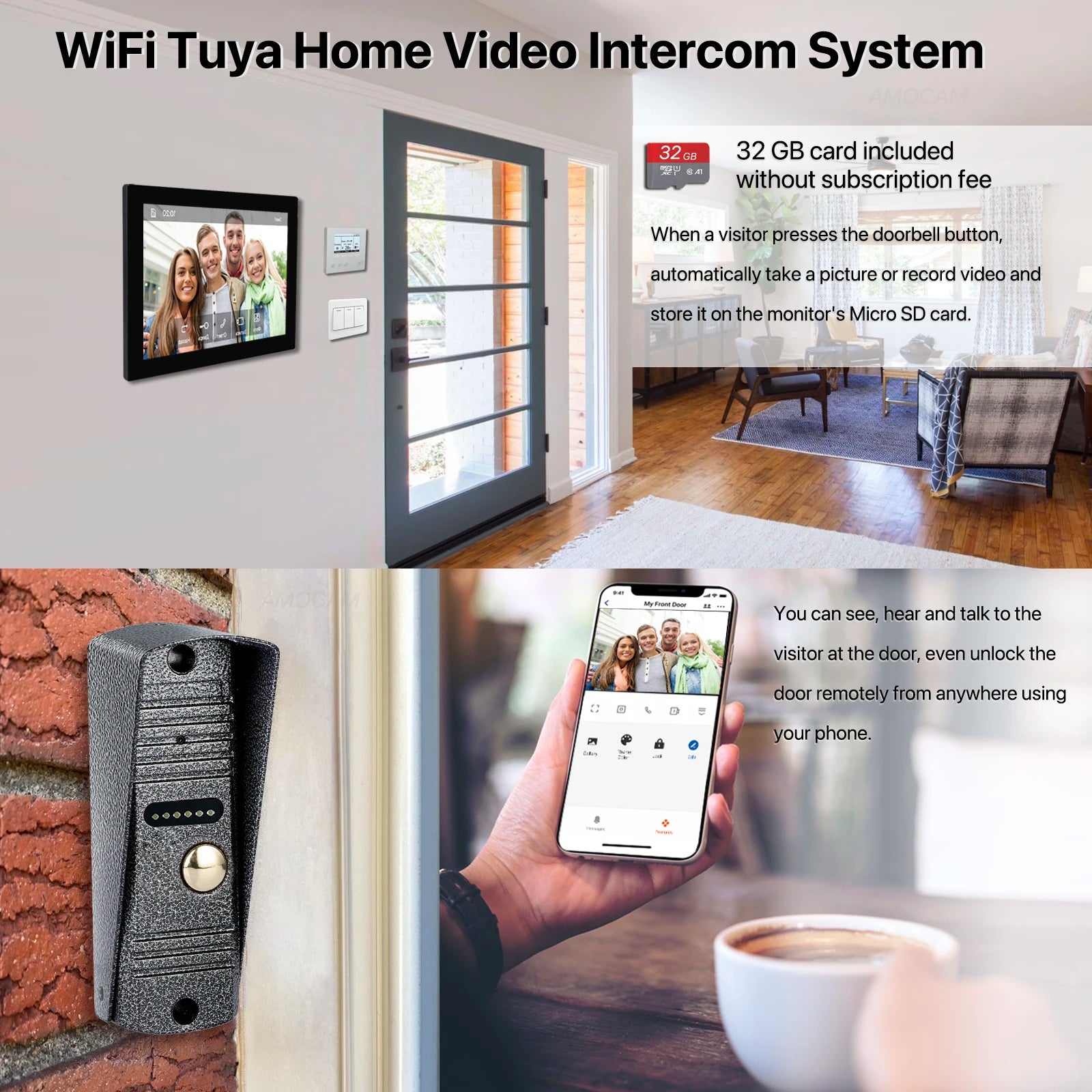 Video Intercom System 1080P Video Doorbell Phone Camera, WiFi Touch Monitor, 32G Card Auto Record TUYA APP 2 Way Intercom Unlock Spy-shop.com