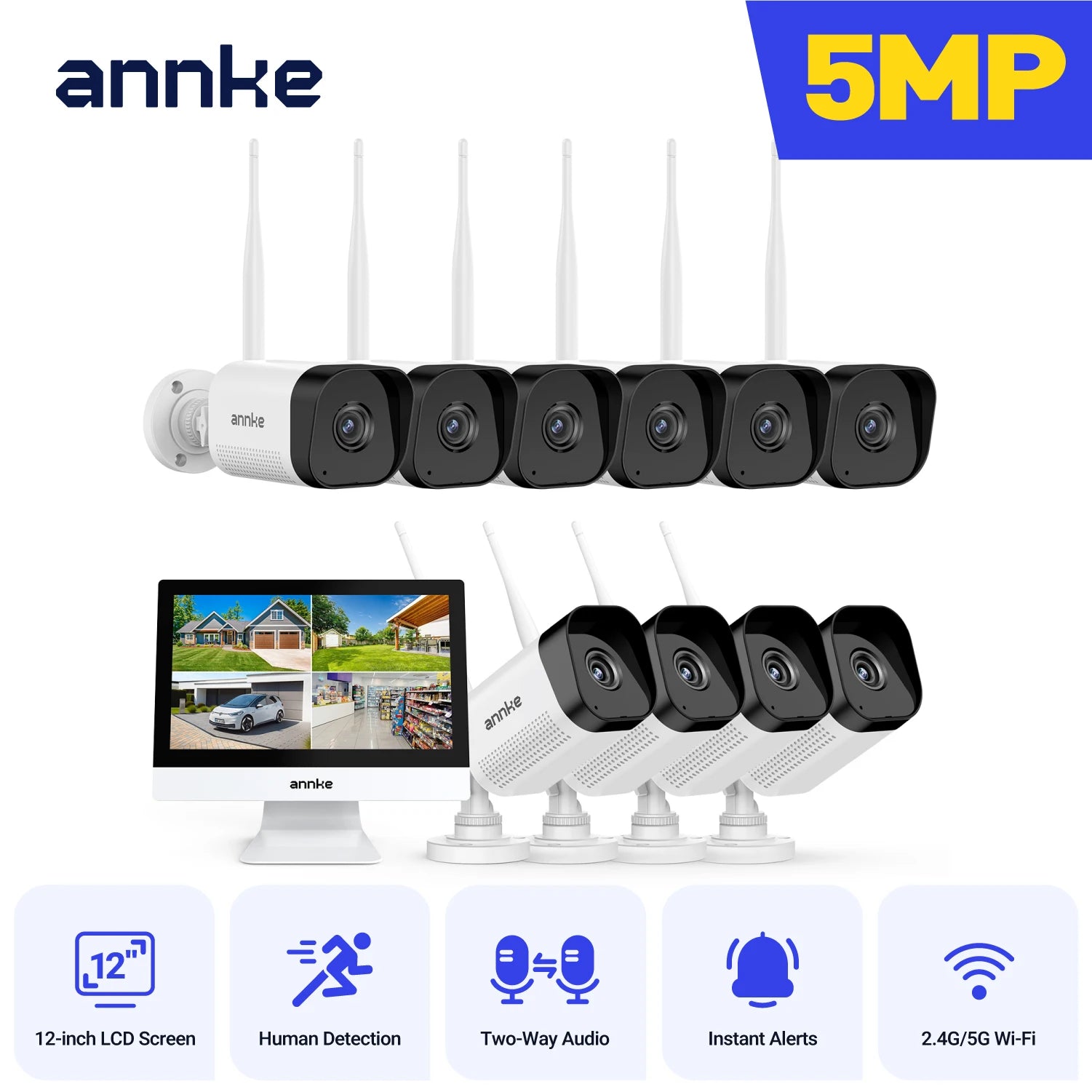 ANNKE 5MP Wireless Security Camera Kit with 12-inch Monitor