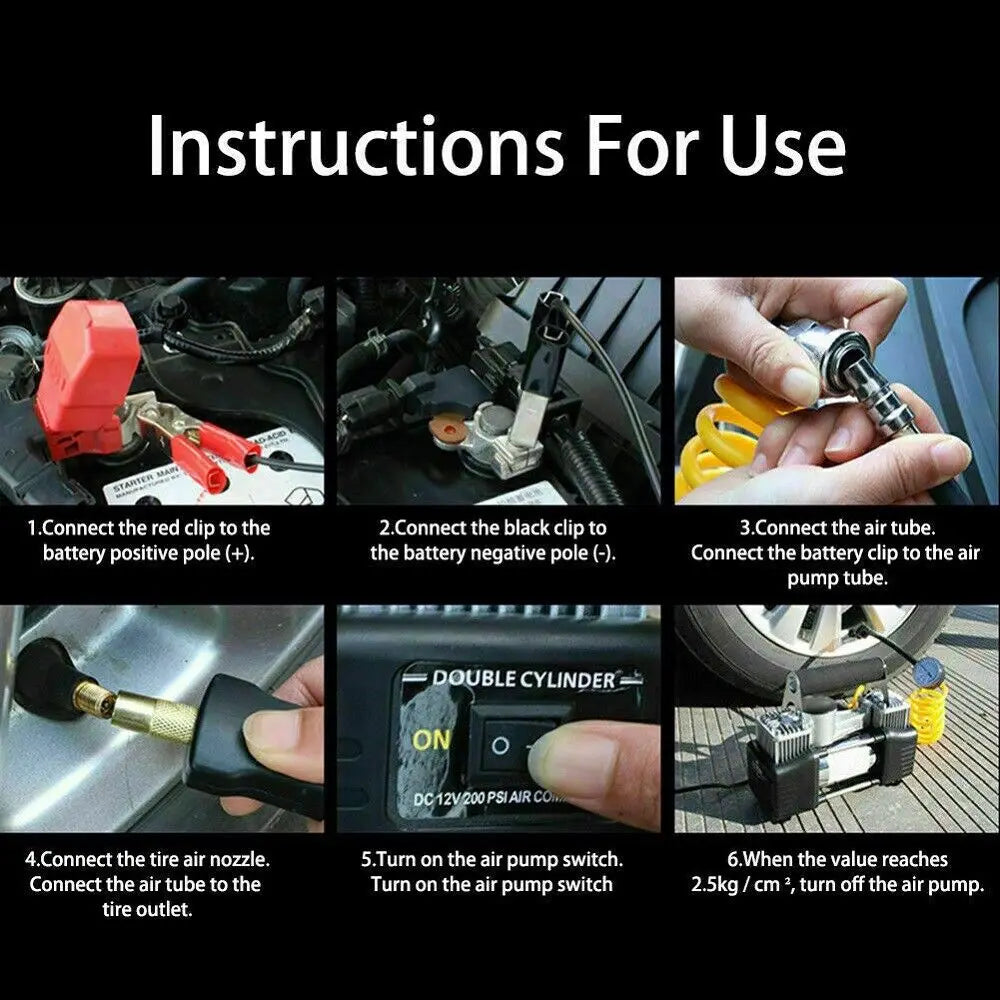 Bærbar bil luftkompressor 12V højtryks dækoppusterværktøj