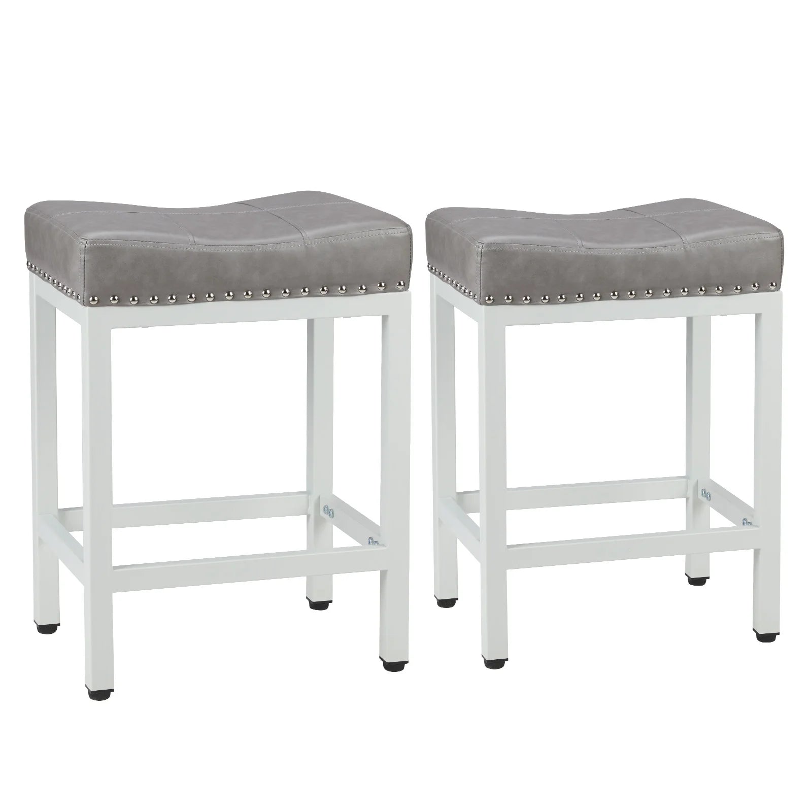 Adjustable PU Leather Saddle Bar Stools with Metal Base