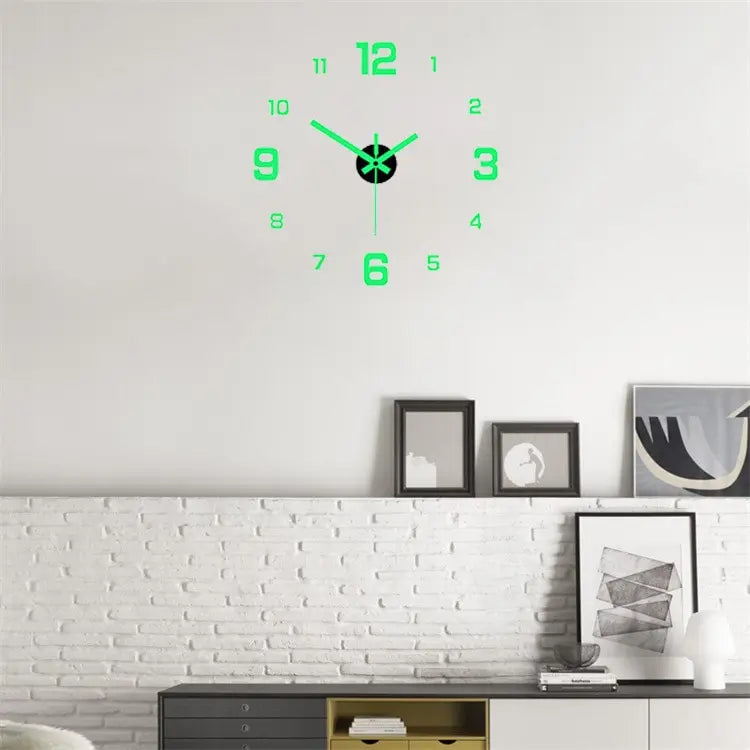 EW Creative Simple Luminous Digital Clock European Style DIY Silent Wall Clock Study Living Room Punch-Free Wall Sticker Clock 