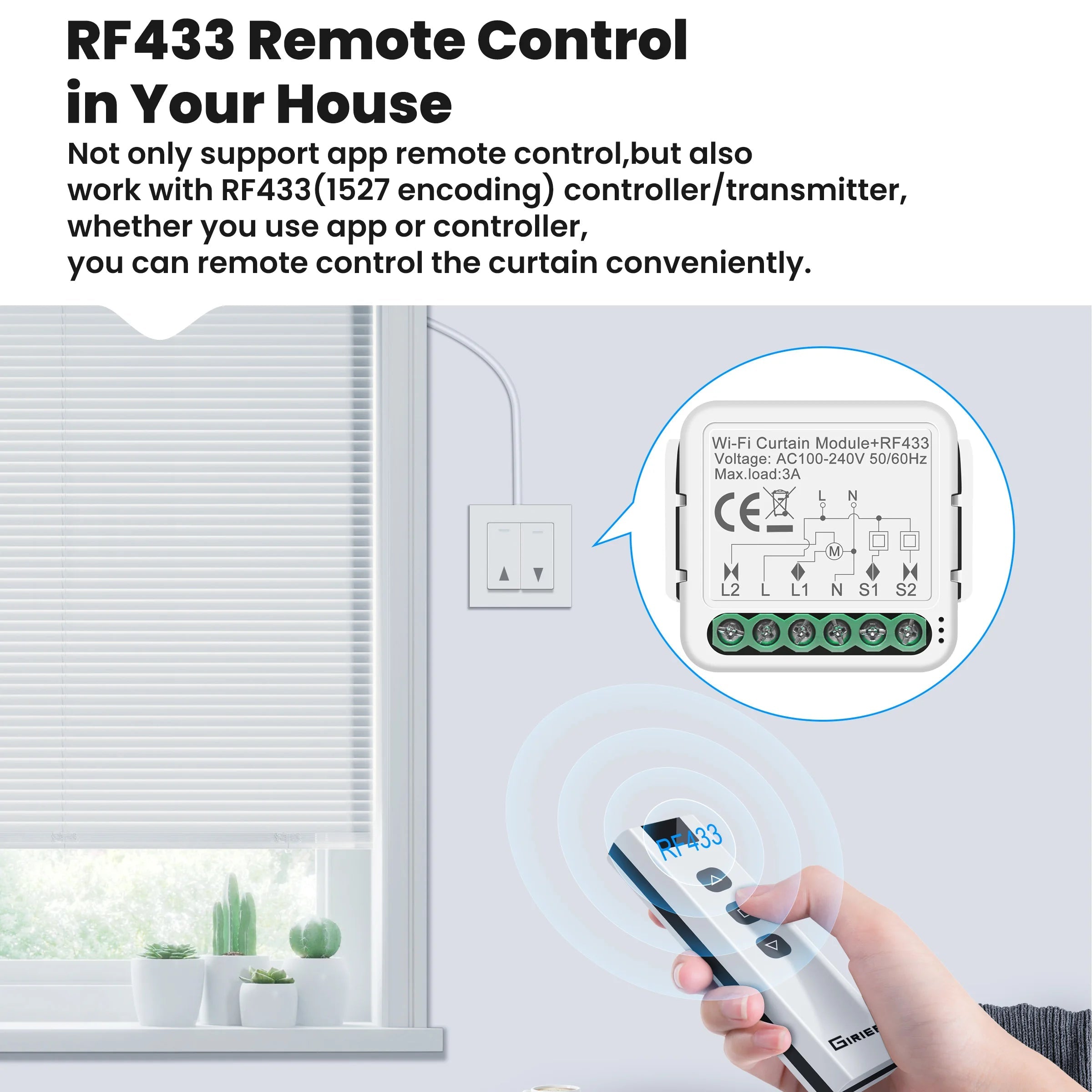 GIRIER Tuya Smart ZigBee/Wi-Fi RF433 Curtain Switch Module for Electric Roller Shutter Blind Motor 1/2CH Works Alexa Hey Google 