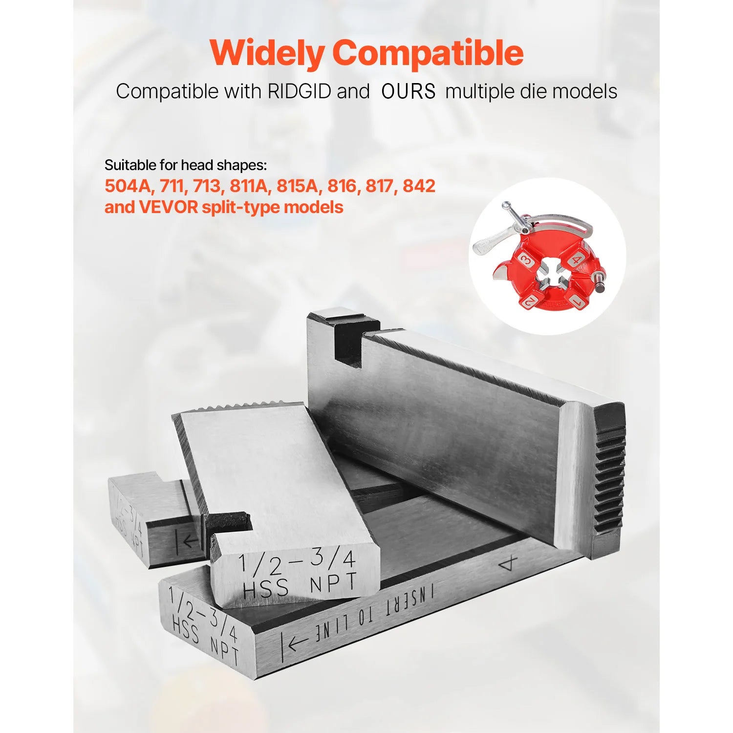 1/2"–3/4" NPT Rohrgewindeschneid-Satz (4 Stück) für RIDGID Köpfe