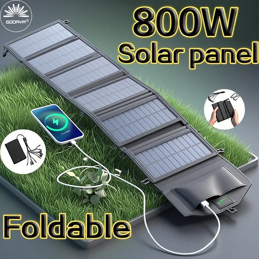 Panel solar plegable 6 pliegues 800W Panel solar portátil 20w/h Cargador rápido USB 5V DC Fuente de energía móvil solar 24/7