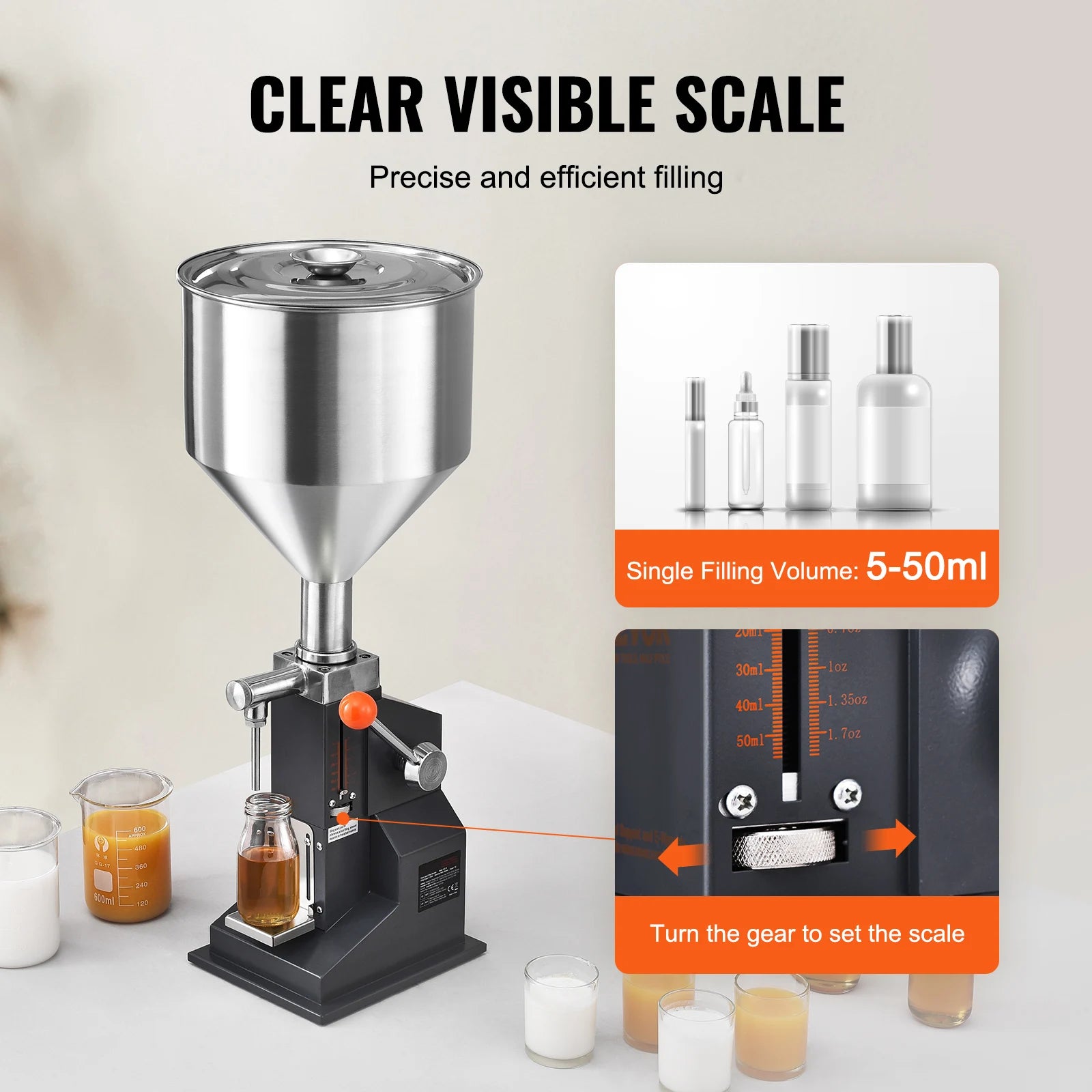 Manuelle Flüssigkeitsabfüllmaschine 5–50ml Präzisionsflaschenfüller