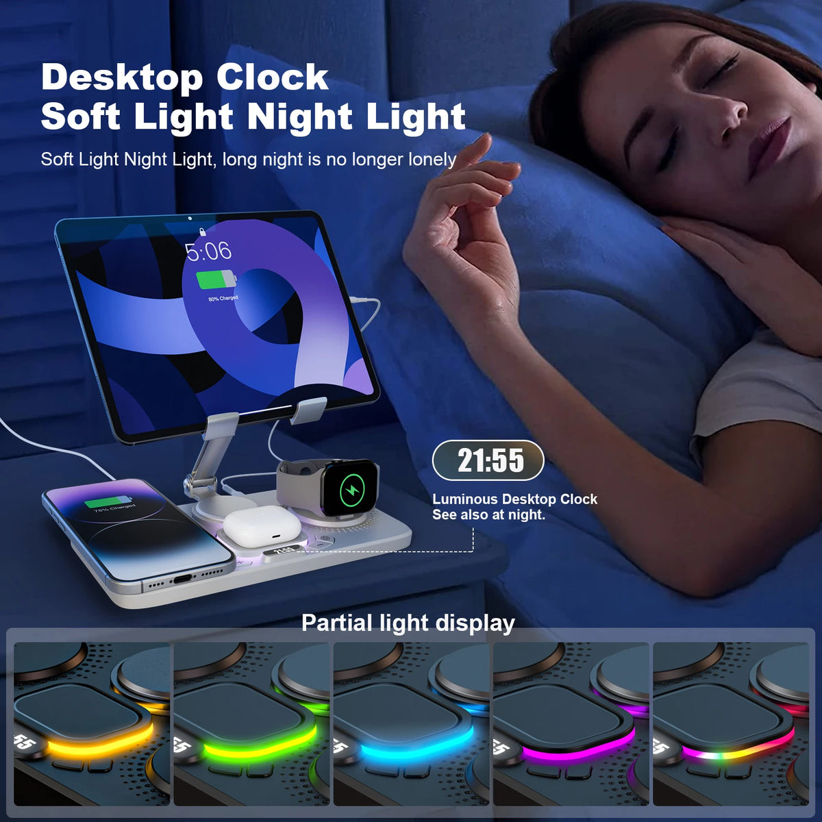 7-in-1 Wireless Charger Stand Pad, 15W Fast Charging