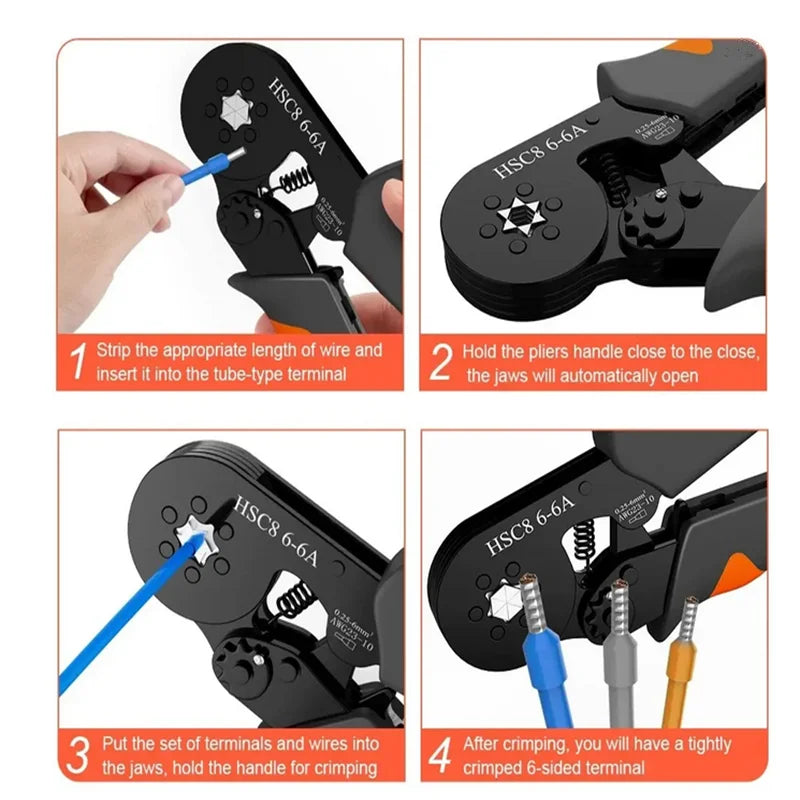 Hexagonal Self-Adjustable Ratchet Ferrule Crimping Tool Kit 23-10AWG 0.25-6mm² Crimper Kit with 400-2000pcs Wire Terminals 