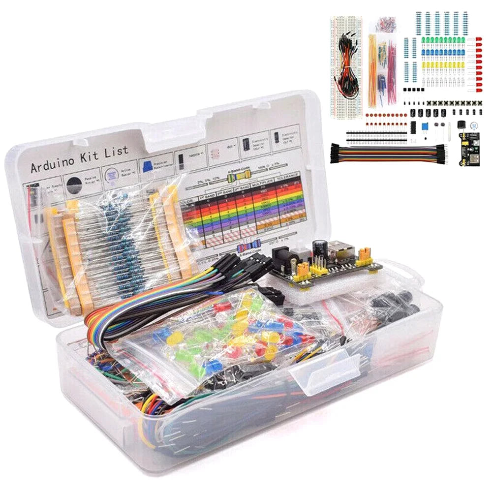 830Pcs/Caixakit DIY de iniciação de projeto para Arduino UNO R3 Kit eletrônico Kit de componentes elétricos com pontos de ligação placa de ensaio