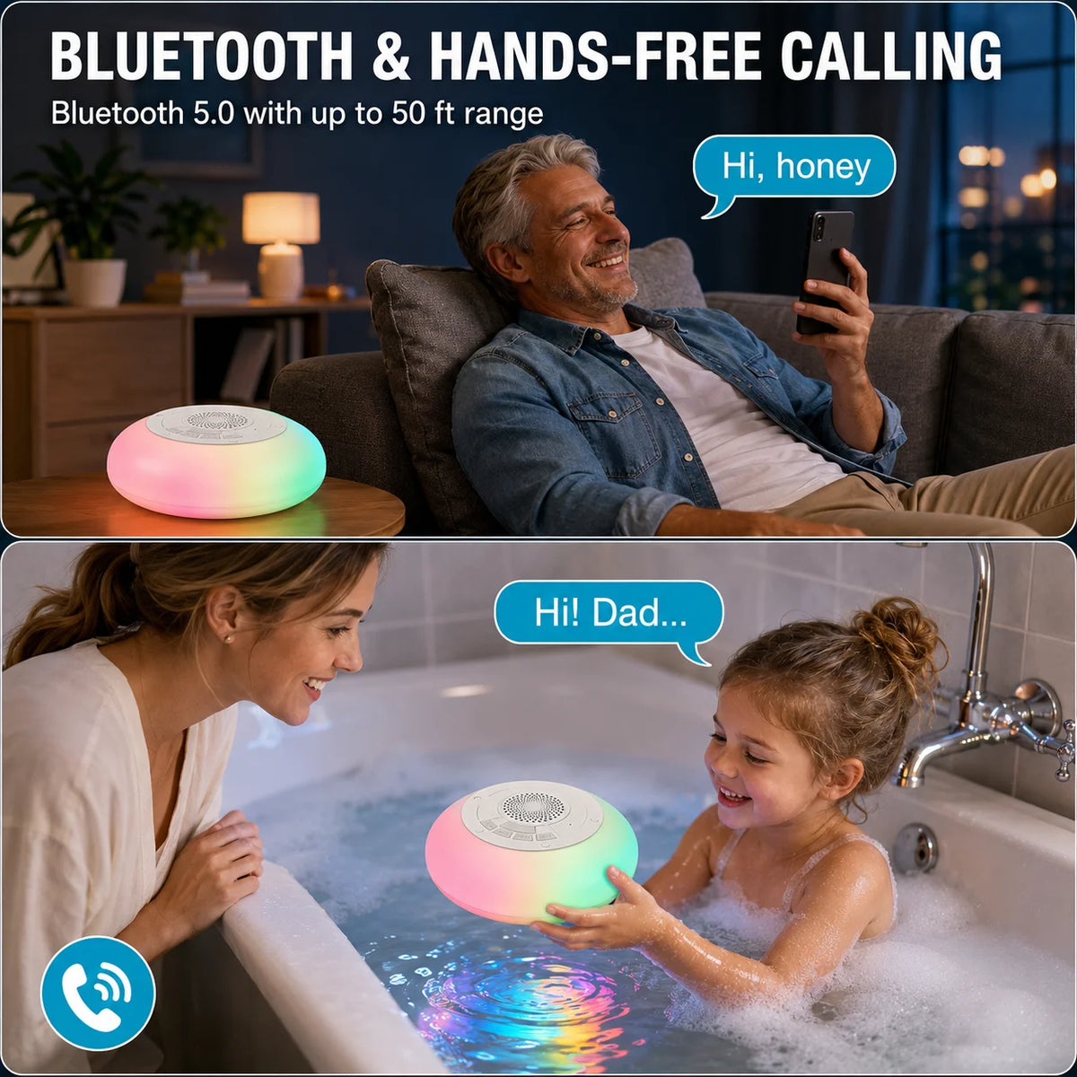 Bluetooth Pool Speaker with Colorful Lights, Portable Floating Wireless Speaker IPX68 Waterproof, Built-in Mic, Home, Hot Tubs