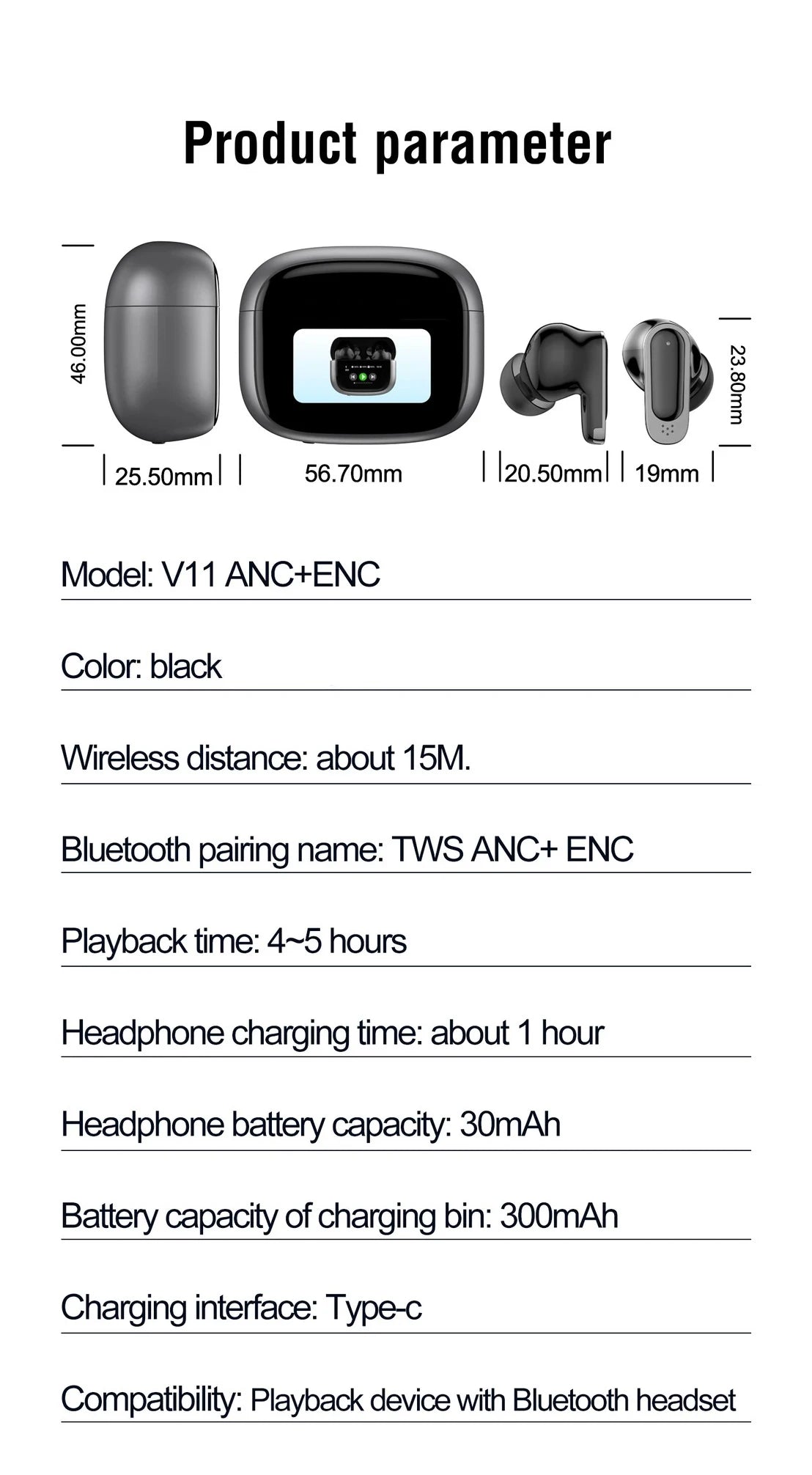 Wireless Bluetooth 5.3 In-Ear Earbuds with Touch Control and Deep Bass