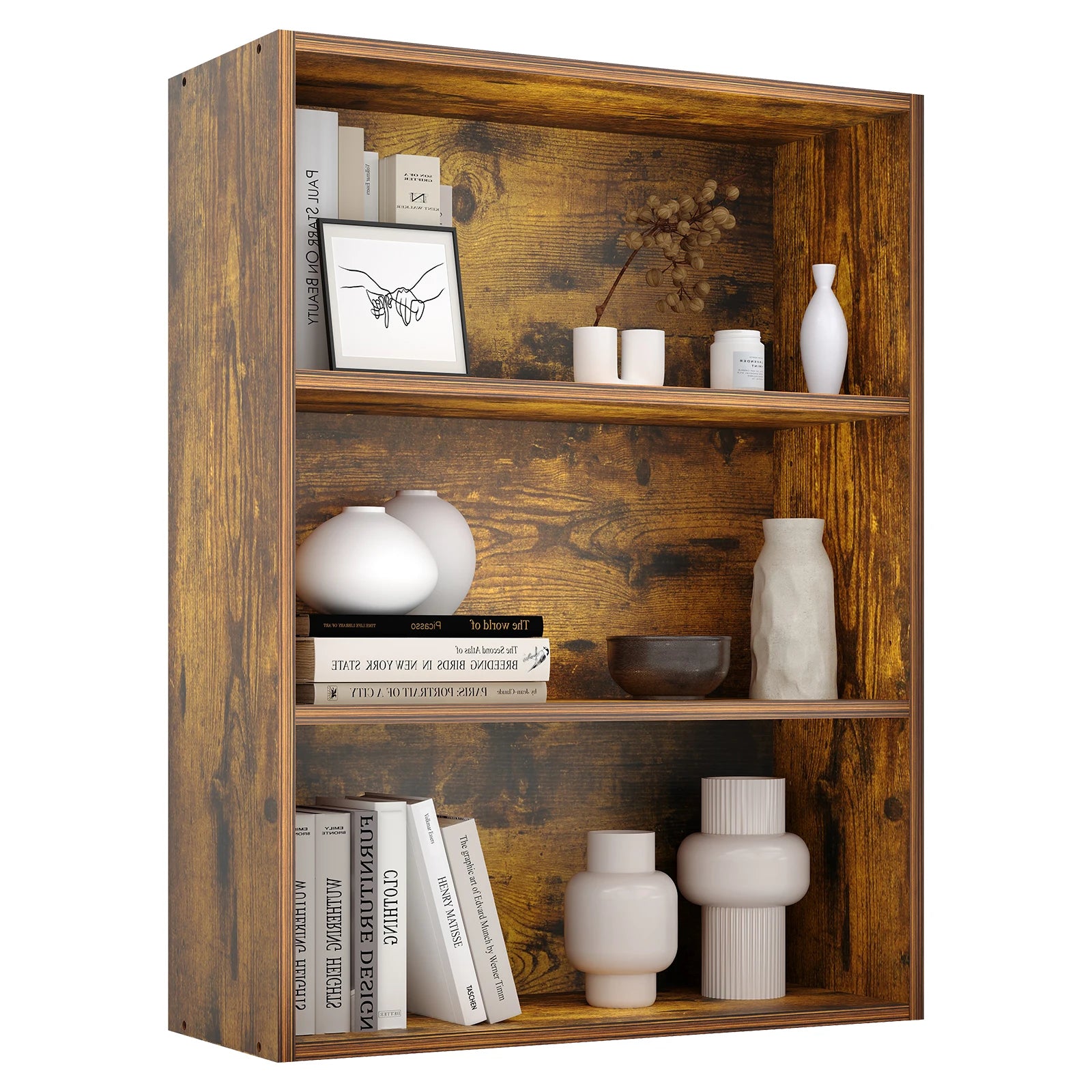 4 Tier Wooden Bookcase Open Shelf Storage for Home & Office