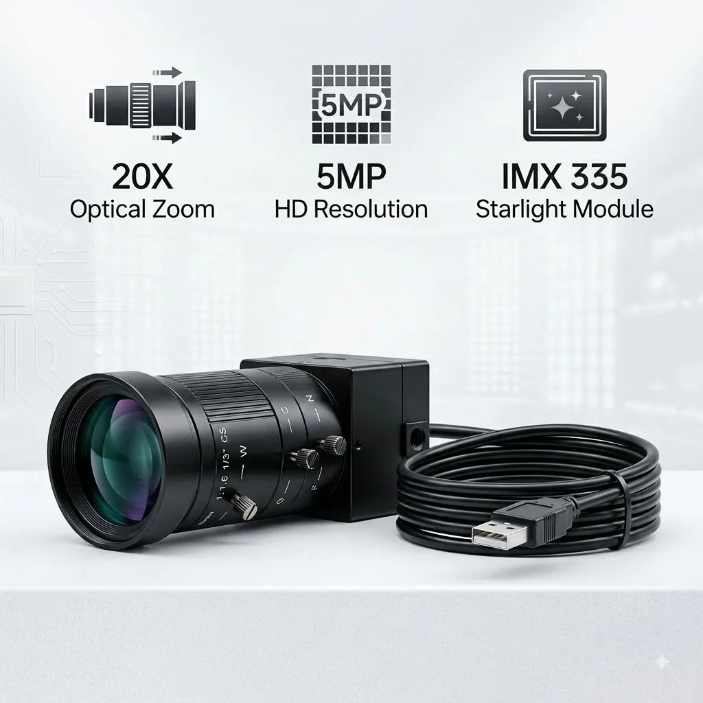Caméra USB industrielle avec options d’objectif à zoom manuel