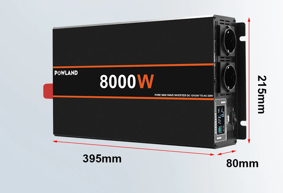 POWLAND Pure Sine Wave Inverter 8KW 6KW 5KW 4KW 3KW DC 12V 24V To AC 220V 50Hz Portable Power Converter With Remote Controller